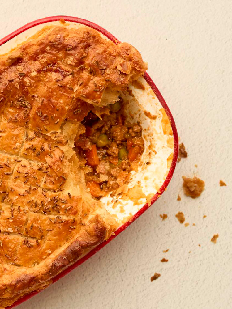 Lamb Guinness Pie revealing a filling