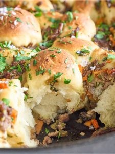 close up of the pull apart sandwiches