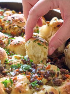 pull apart ground lamb close up