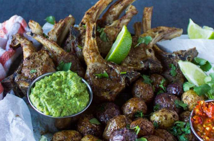 Air Fryer Lamb Chops with Poblano Sauce