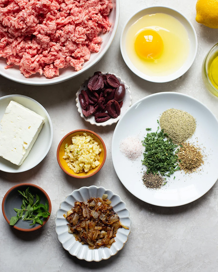 feta meatball ingredients in bowl