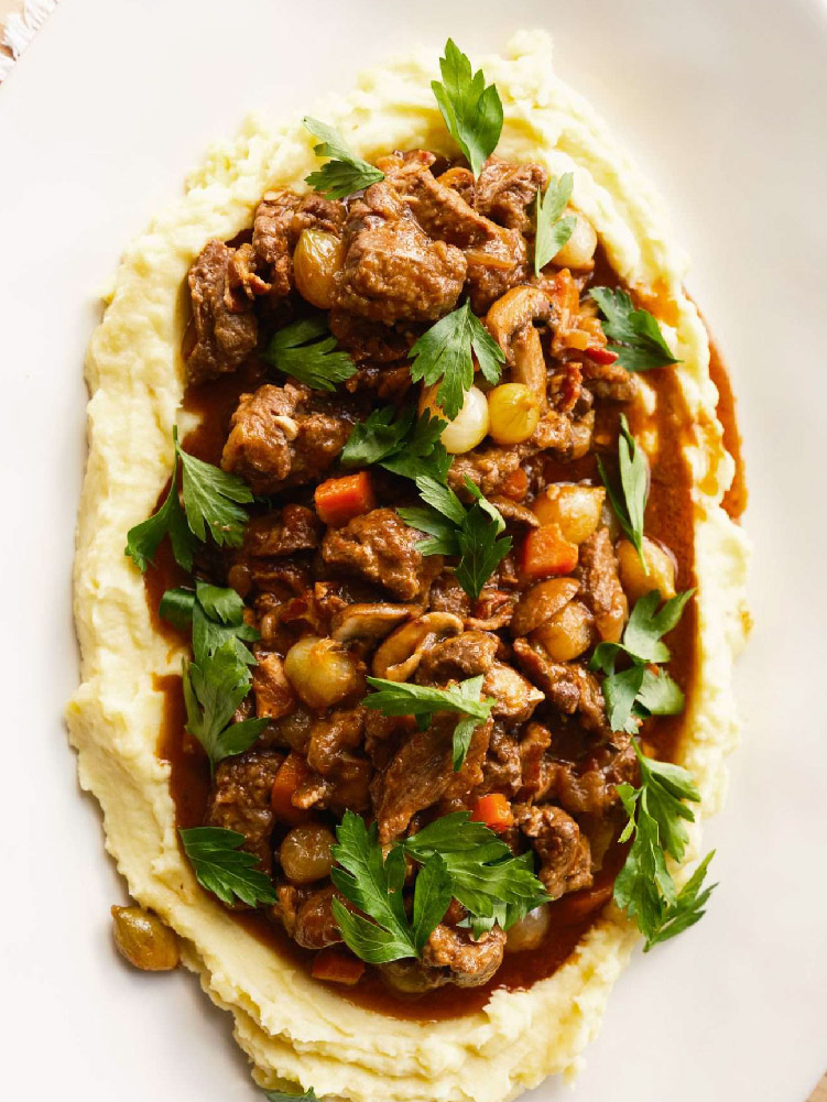 Lamb Bourguignon on a plate