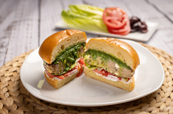 Lamb Burgers with Arugula Pesto