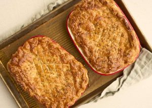 lamb guinness pie on a bking tray