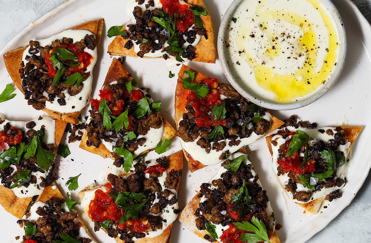 Spiced Lamb Pita Chips with Whipped Feta