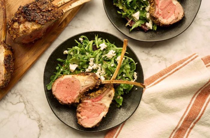Honey Hazelnut Rack of Lamb with Dijon Greens