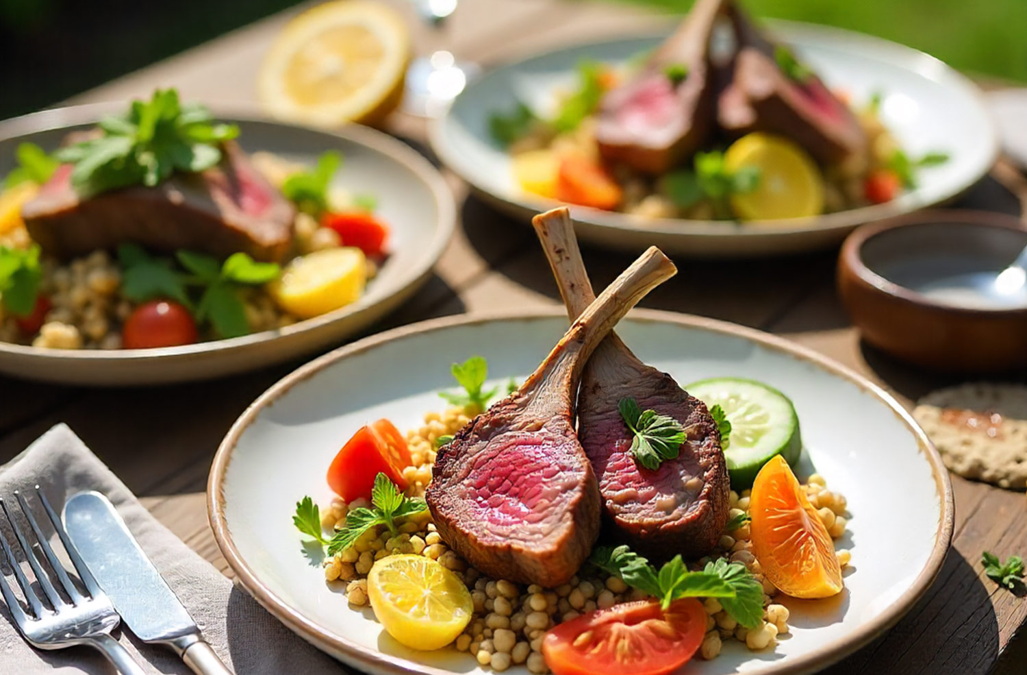 Mediterranean food on an outdoor table