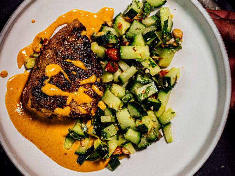 Lamb Loin Chops with Cucumber Mint Salad and Sweet and Smoky Tahini