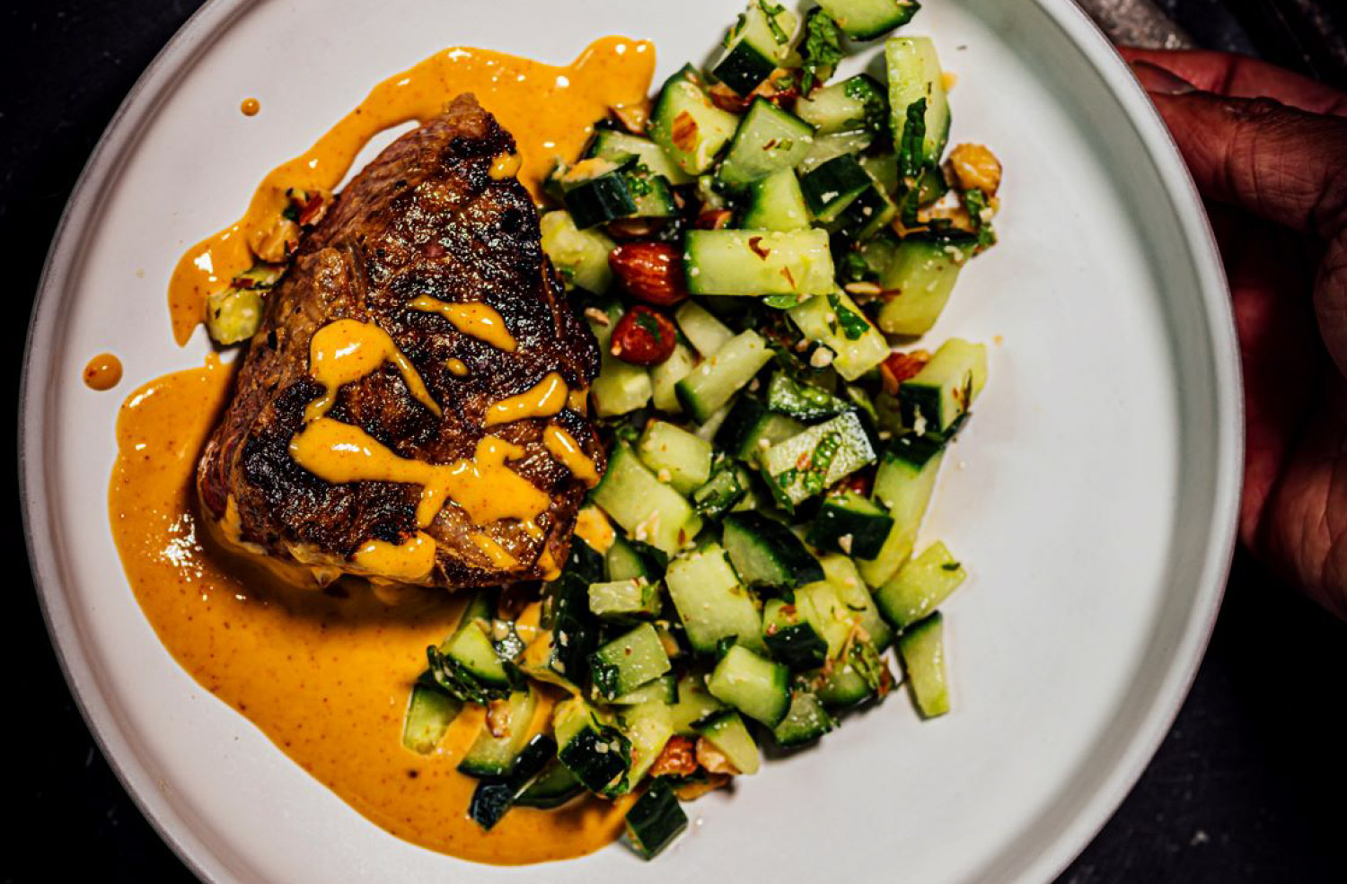 Lamb Loin Chops with Cucumber Mint Salad and Sweet and Smoky Tahini