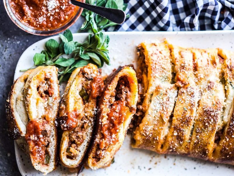 sliced stromboli on plate