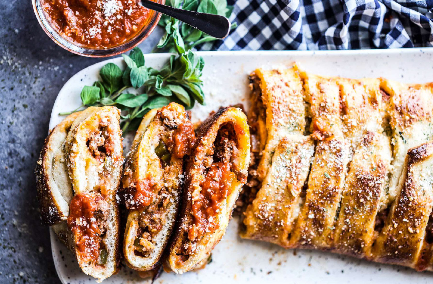 sliced stromboli on plate