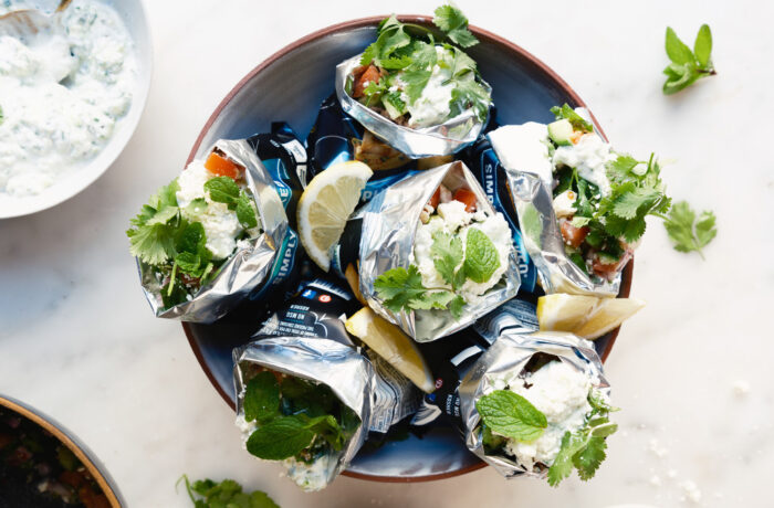 Greek-Style Walking Taco with Ground American Lamb